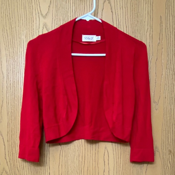 Eliza J Sweaters - Eliza J Red 3/4 Sleeve Cropped Cardigan